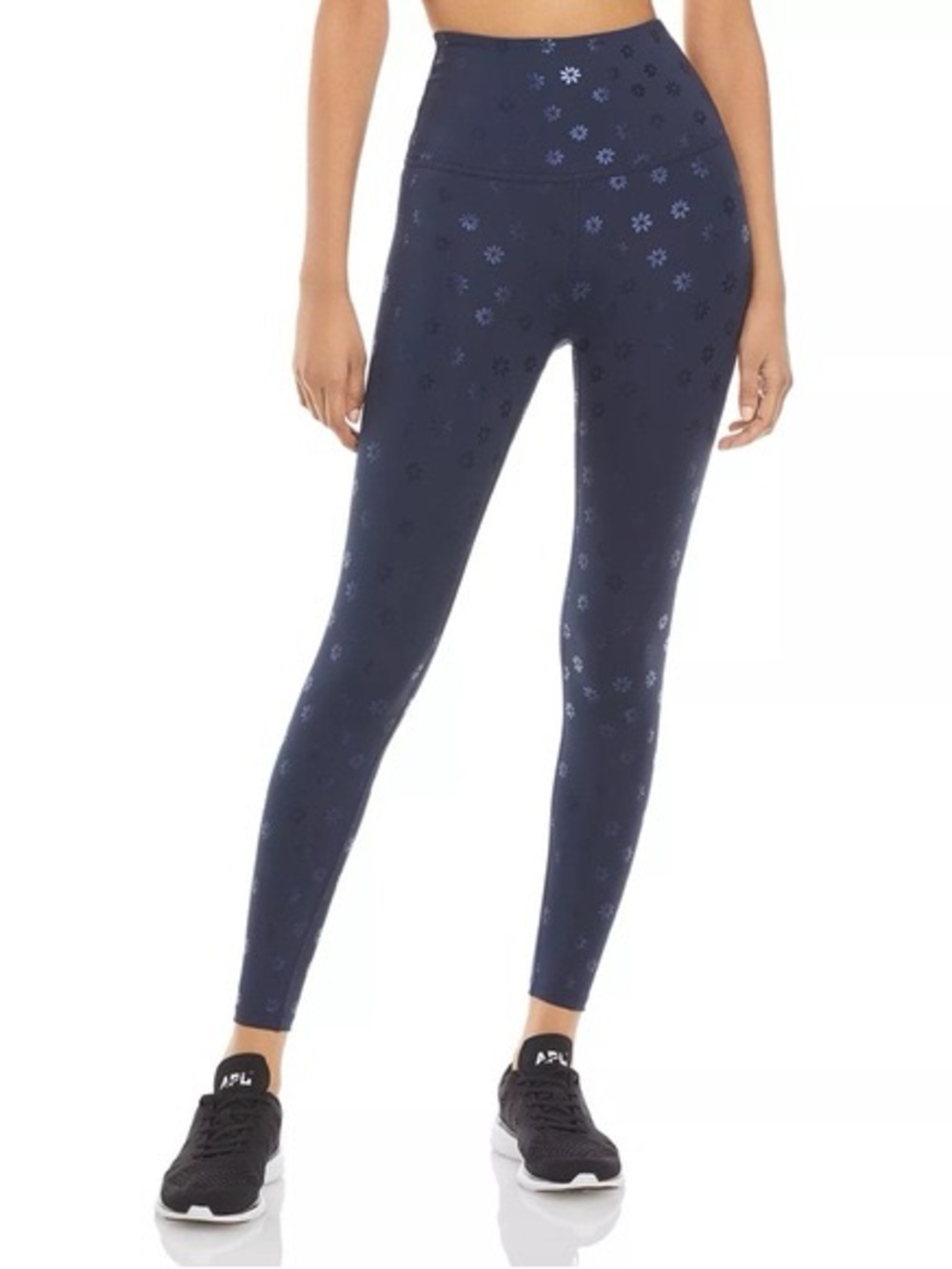 Beyond Yoga Daisy Shimmer High Waisted Midi Leggings Navy Blue Foil Print XS